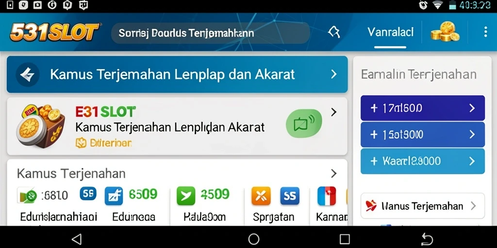 Antarmuka aplikasi 531SLOT menampilkan fungsi Kamus Terjemahan yang sederhana.