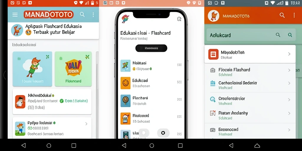 Tampilan antarmuka pengguna aplikasi Flashcard MANADOTOTO yang interaktif.